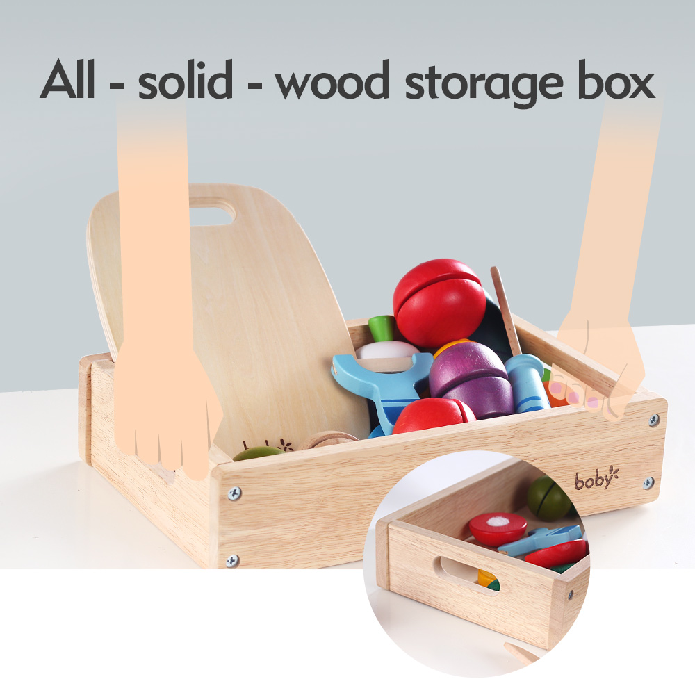 Wooden Montessori Educational Toys for Kids 1-3 Years Sensory Food Cutting Pretend Play Set with in Stock
