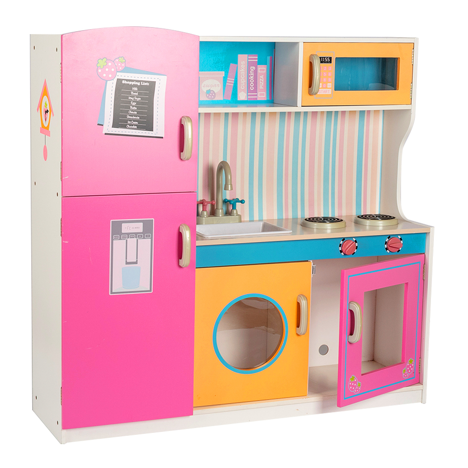 Custom Design Toddler Kids Pretend Play Set Learning Large Wooden Kitchen Toys With Cabinet