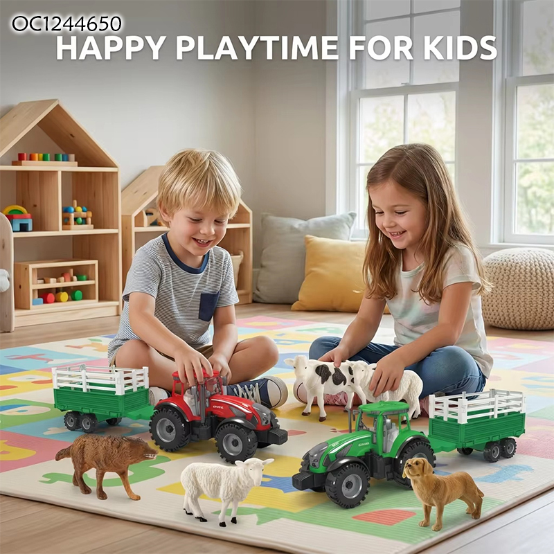 Newest Pretend Play Plastic Model Mini Farm Animals Tractor Toy Set for Kids