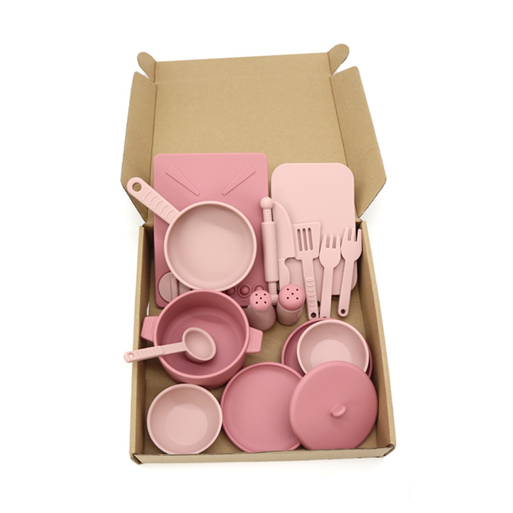 Toys Kids Hot Selling New Children's Educational Pretend Play Toys Set Unisex Realistic Silicone Tableware Mini Kitchen Toys