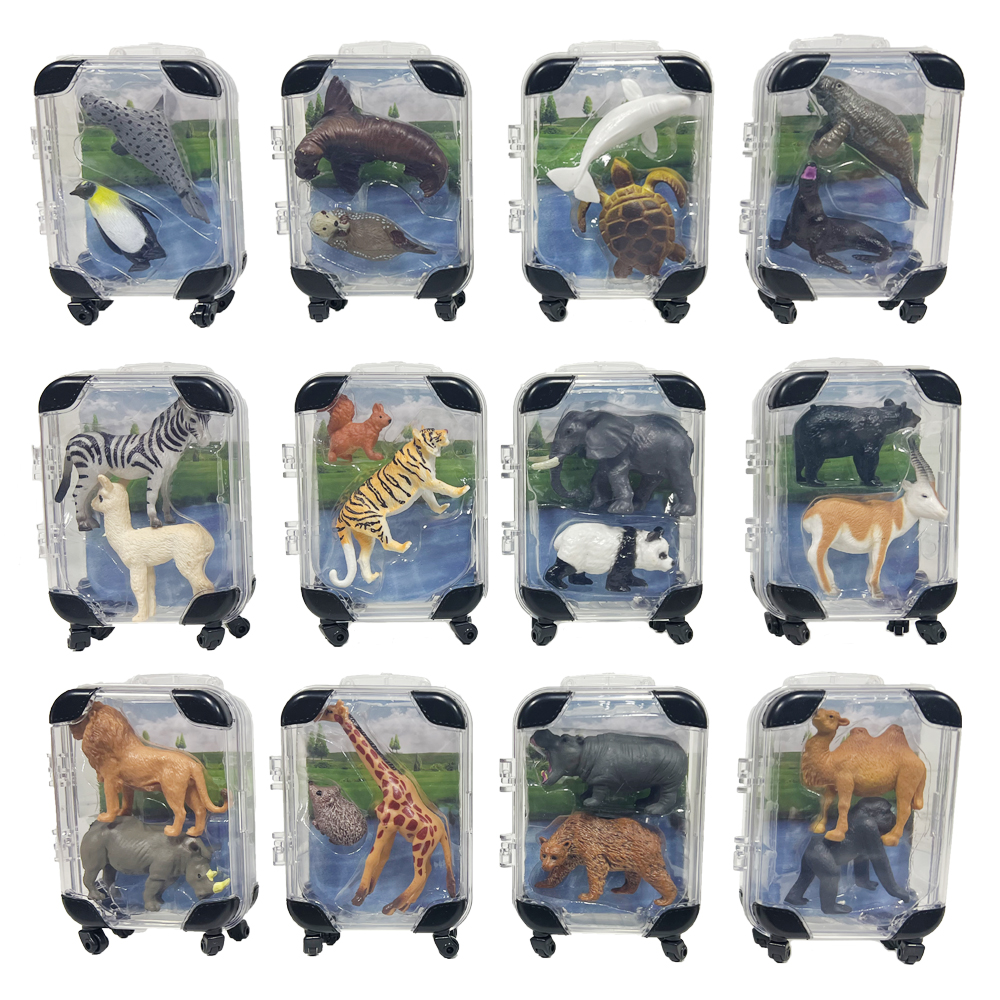 Latest Mini Suitcase Animals Figures Toys Realistic Jumbo Wild Zoo Animals Figurines Plastic Animals Play Set for Kids Toddlers