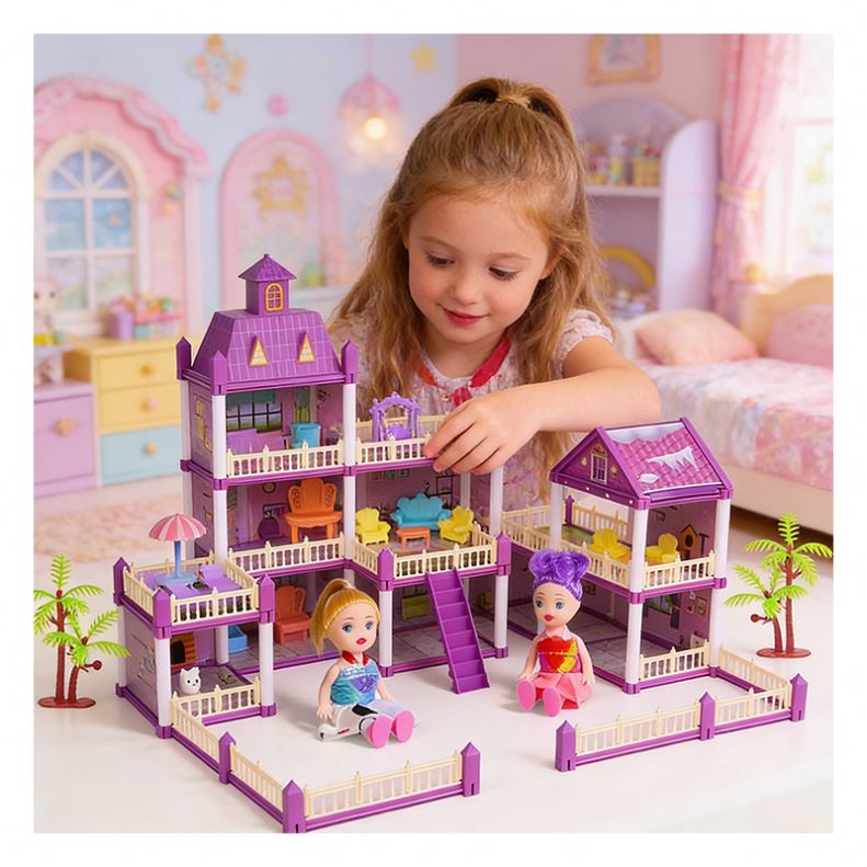 Plastic Castle Mansion Toy House with Bedroom Kitchen Bathroom Furniture-DIY Pretend Play Gift for Girls &amp; Family Fun