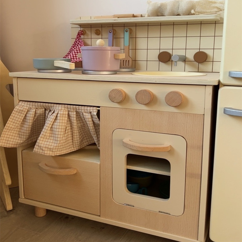 New Customize 3 Piece Set Educational Toy Pretend Play Wooden Children Kitchen Toy Set Refrigerator Washing Machine Toys Set