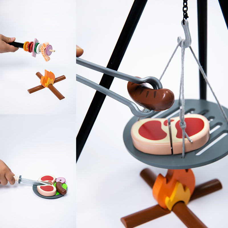 Montessori Wooden Camping Play Set with Campfire Pot Lantern and Tools Kids Pretend Outdoor Adventure Role Play Toy