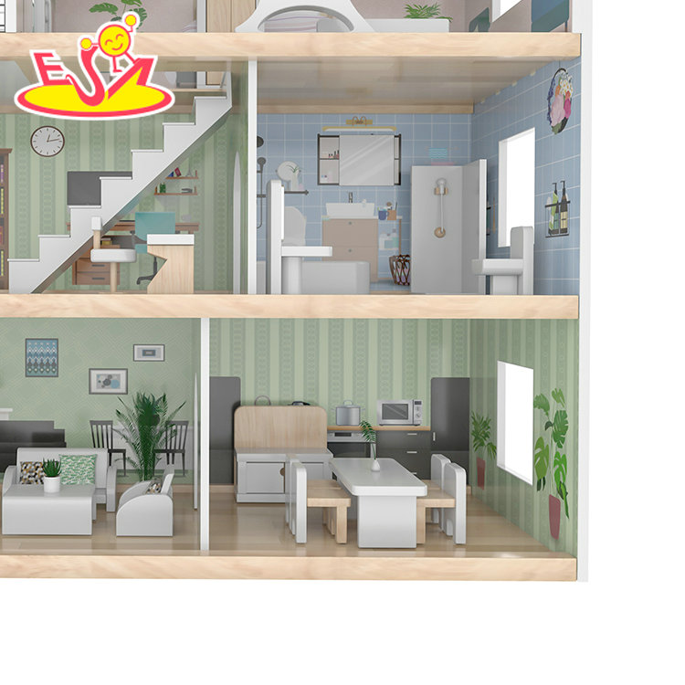 Pretend Role Play Educational Toy Villa Dollhouse with Elevator Dollhouse Play Set with Furnitures for Children W06A470