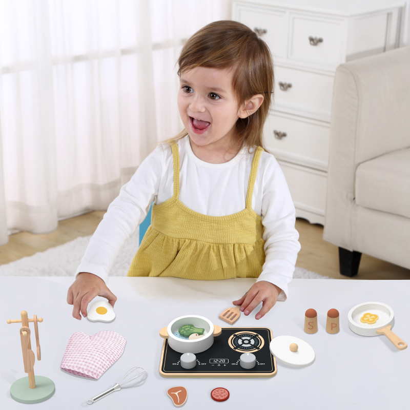 Wooden Multi-functional Kitchen Toy Pretend Play Tableware Simulation Role Play Cooking Set for Kids