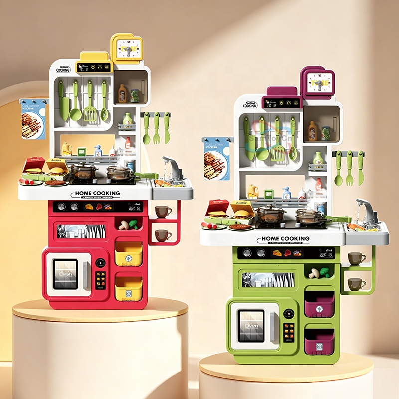 Samtoycn 82CM Luxury Simulation Juguetes Cooking Stove Steam Play Sink Food Accessories Toy Role Play Set Kids Play Kitchen Set