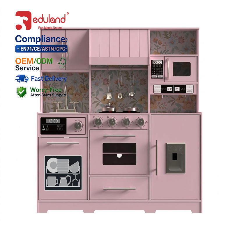 EDULAND OEM ODM Wooden Toy Pretend Kids Play Kitchen Set for Toddlers Popular Educational Preschool Toys Juguetes Mas Populares
