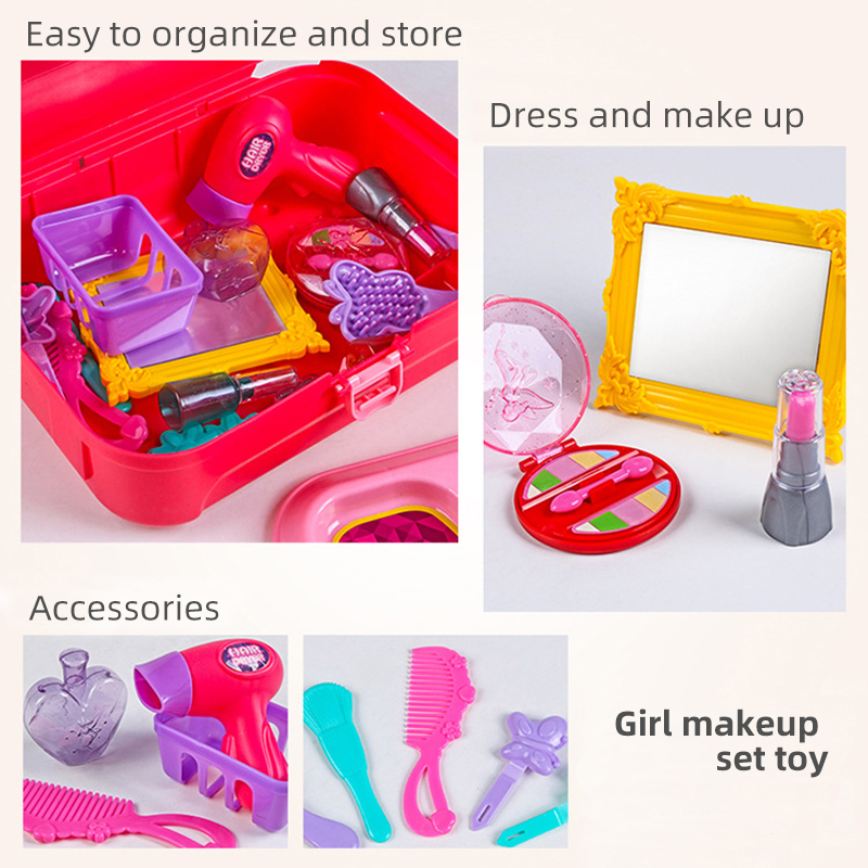 Wholesale Schoolbog Beauty Dresser Toy Pretend Play Fashion Present Girl Toy Makeups Set for Kids