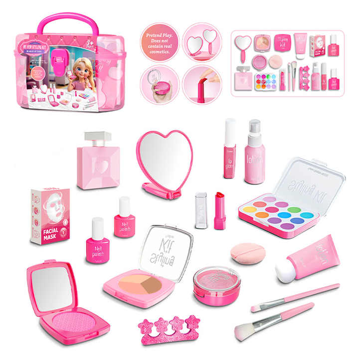 FiveStar LED Mirror Set for Little Girls Kids Cosmetic Beauty Pretend Play Toys Simulated Phone Key Light Sounds Plastic