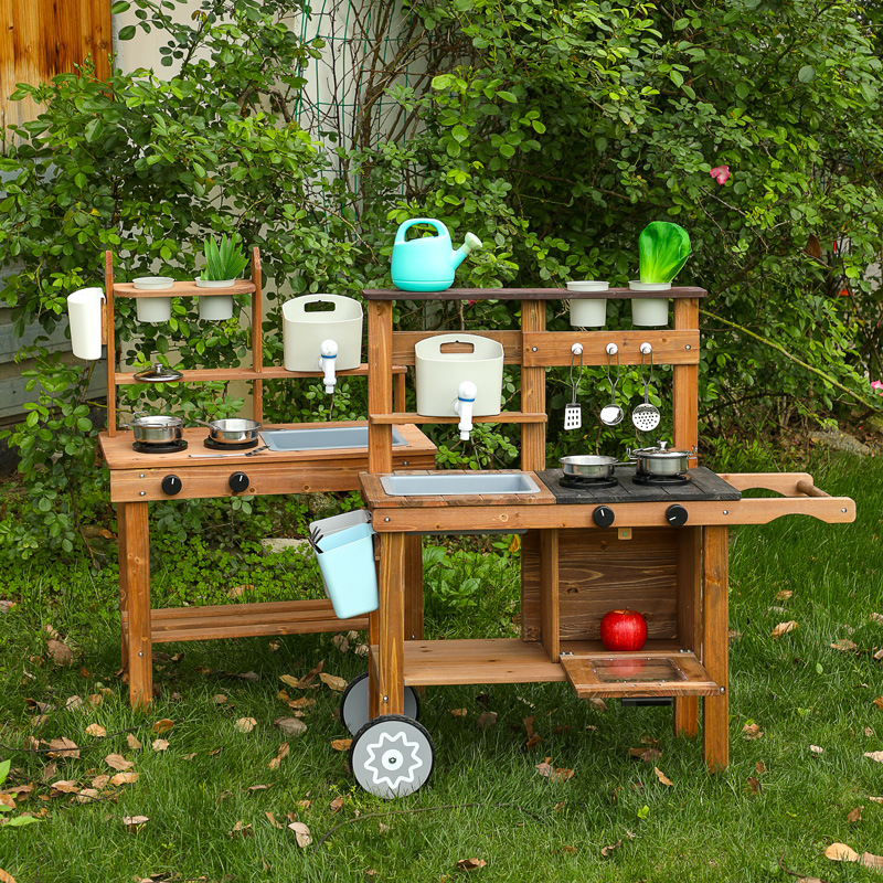 Outdoor Wooden Kitchen Pretend Play Toy Set Toys Unisex Preschool Play Set for Fun Outdoor Activities Kids Play Set