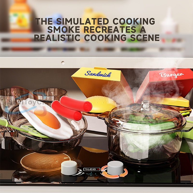 Samtoycn 82CM Luxury Simulation Juguetes Cooking Stove Steam Play Sink Food Accessories Toy Role Play Set Kids Play Kitchen Set