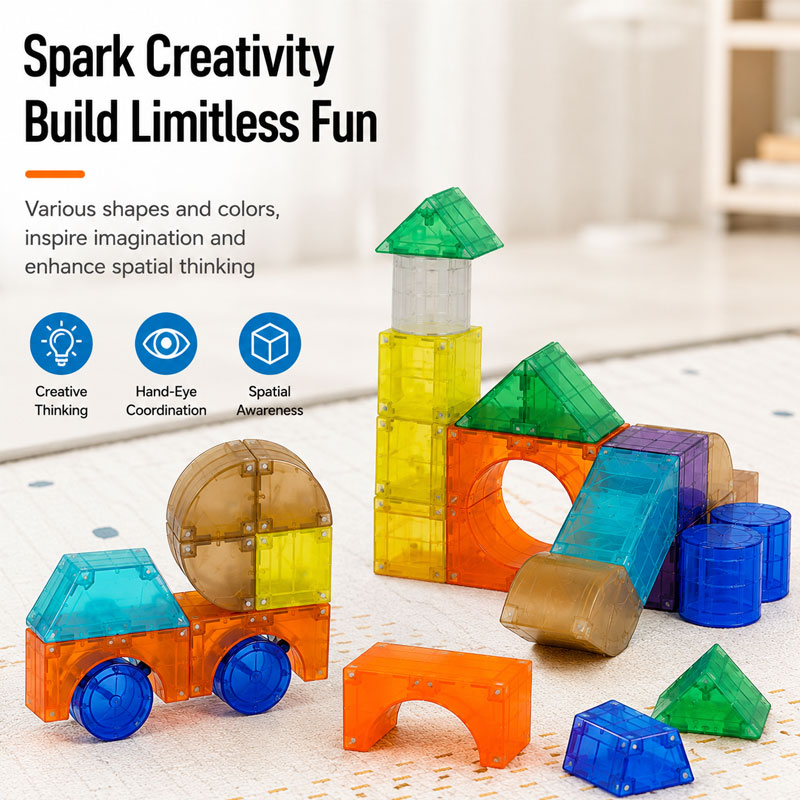 Customizable Magnetic Tiles Toy Set for Preschool Learning and Creative Construction Play