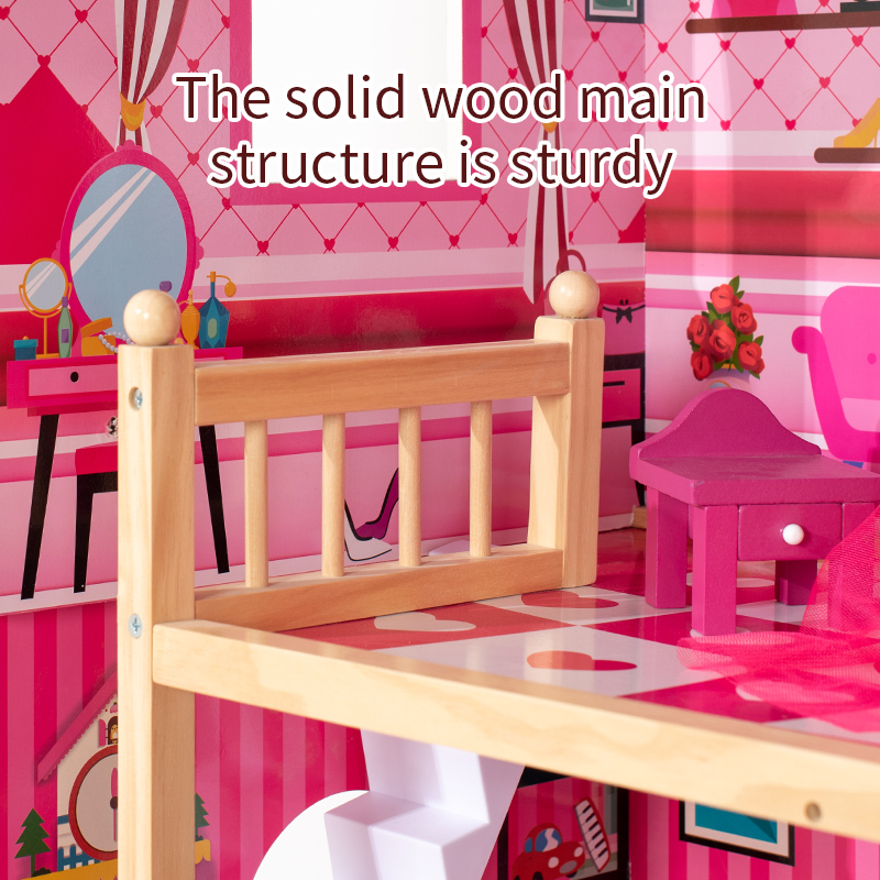 Kid Role Play Educational DIY Castle Family Oversized Villa Dollhouse Children Hot Pink Other Material Doll House Toy Set