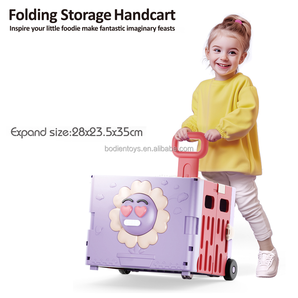 Supermarket Shopping Play House Kitchen Toys Folding ABS Plastic Storage Handcart for Kids 2-13 Years Unisex Pretend Play