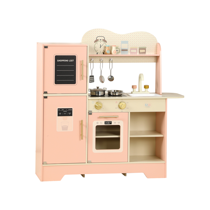 2026 New Children's Wooden Pink Multifunctional Pretend Play Kitchen Refrigerator Toy Play Set for Girls Kids Kitchen Toys