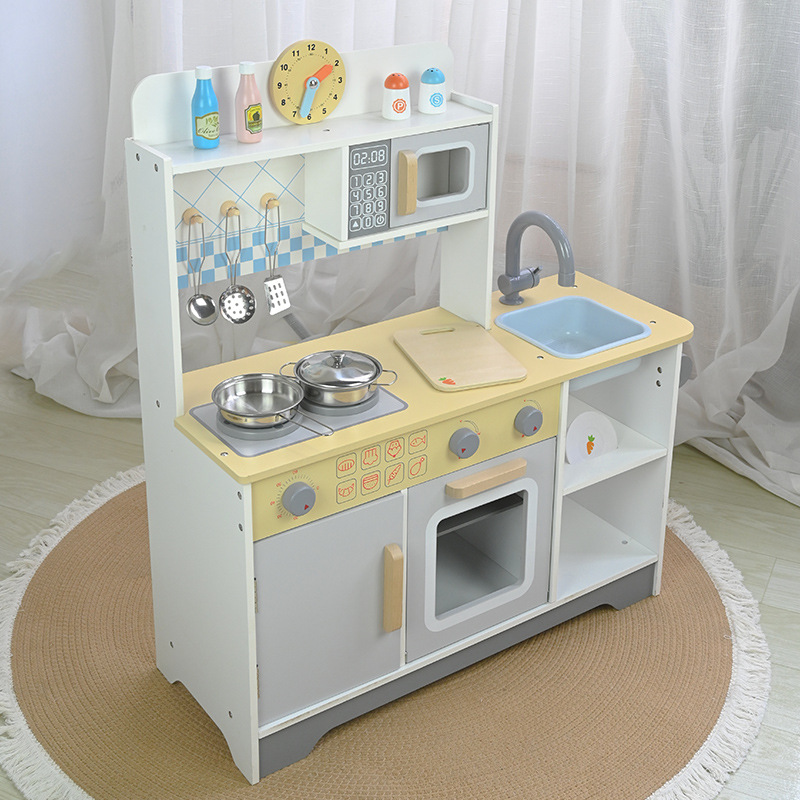 New Preschool Children's Wooden Role Play Simulation Kitchen Set Game Educational Pretend Cooking Food Gift Toys For Children CE
