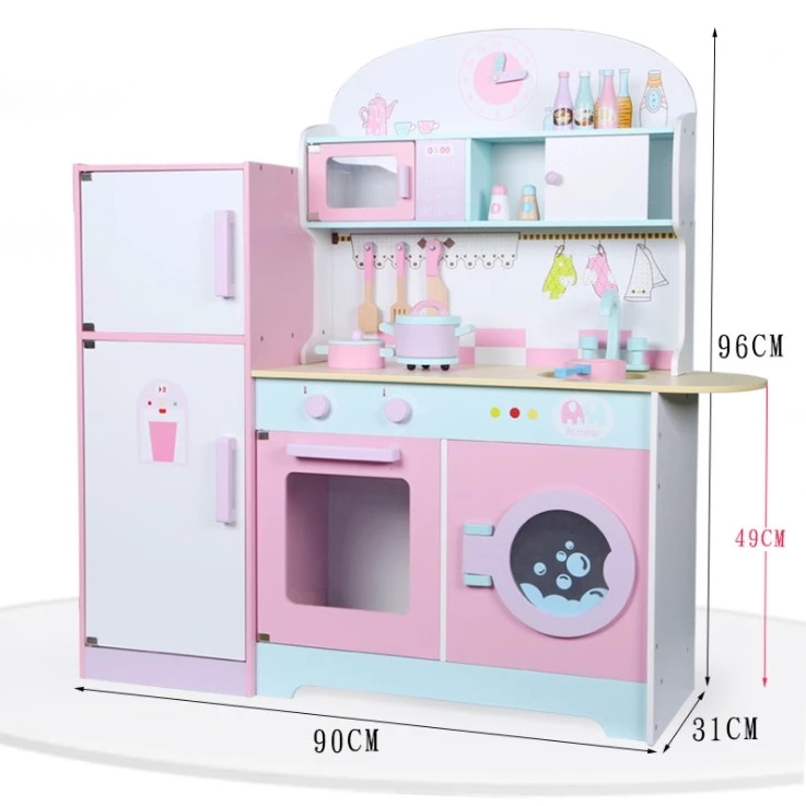 Wooden Simulation Kitchen Toys Wooden Fridge Pretend Game Toy