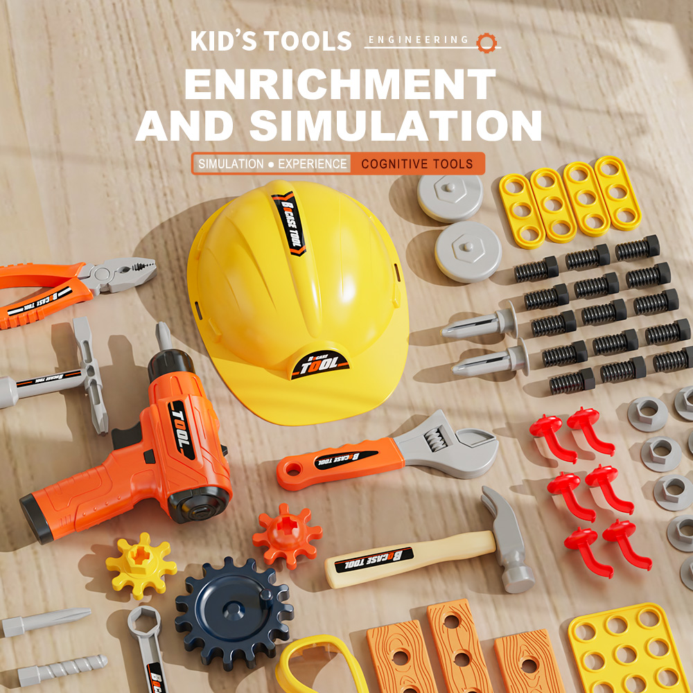 Custom Educational Diy Building Pretend Role Play Construction Kids Boys Toys Mechanic Electric Tools Box Set for Engineering