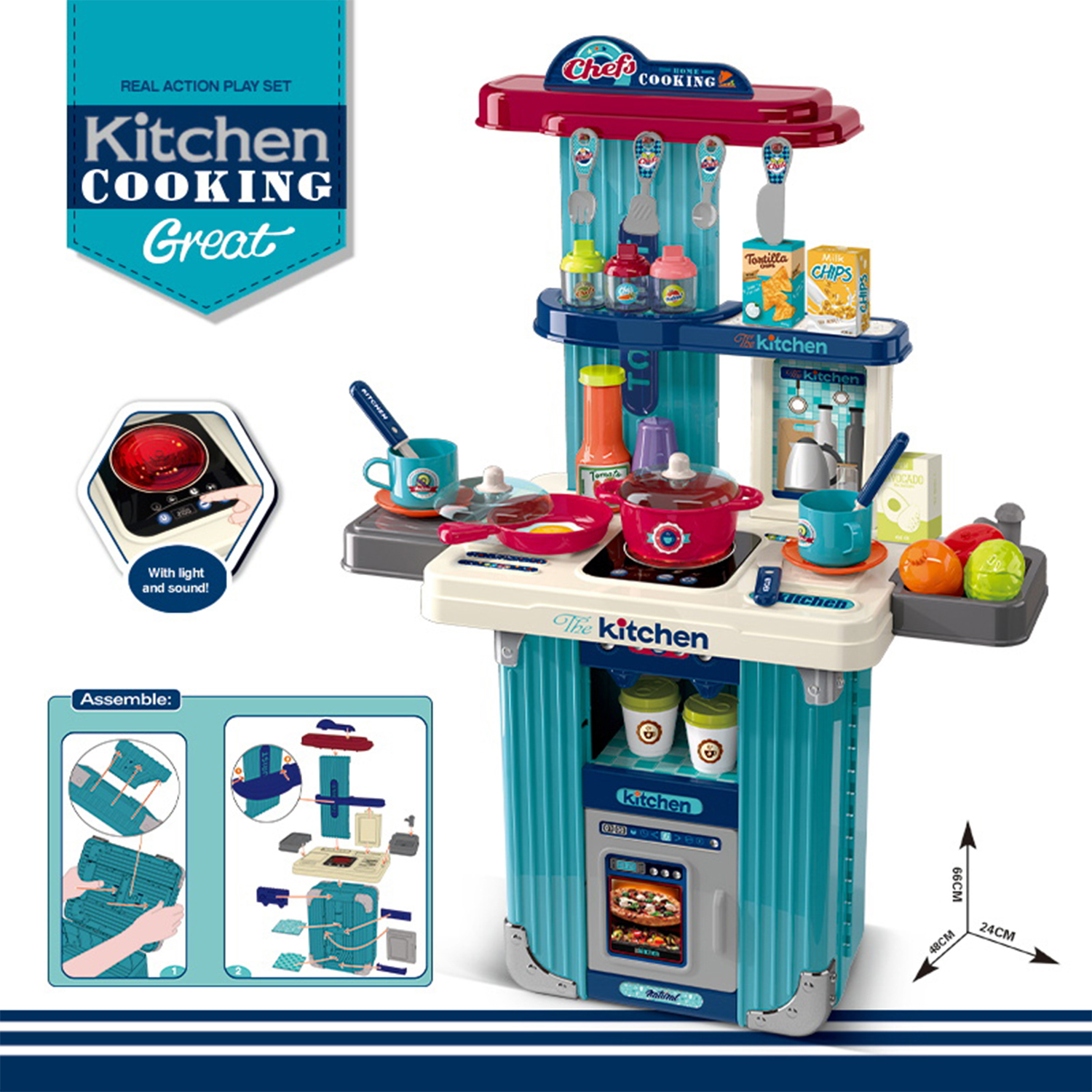 3 in 1 Plastic Kids Kitchen Set Toy Suitcase Pretend Play Preschool Cooking Game Toy Tableware Kitchen Toys for Girls