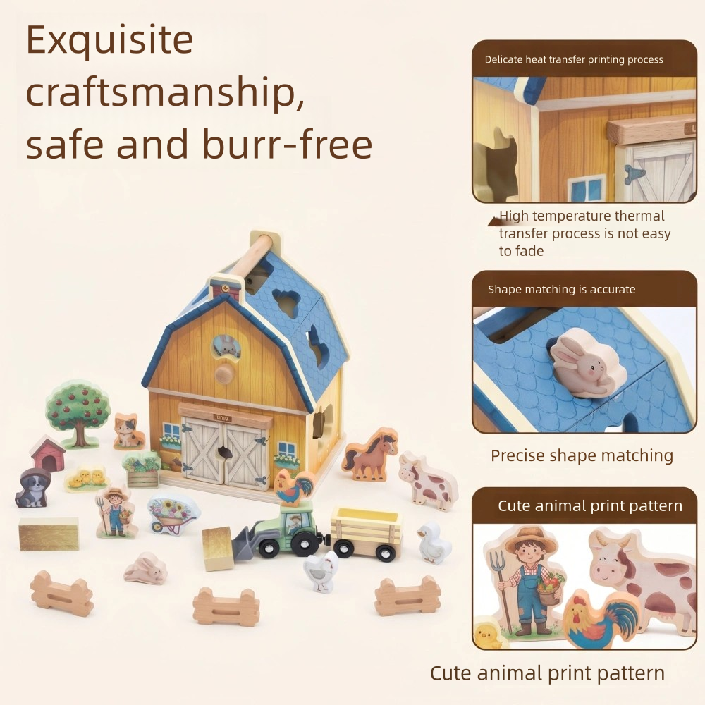 Happy Farm Wooden Scene Toy Children's Farm Assembly Pretend Play Educational Toy Animal Farm Cognition Enlightenment Gift