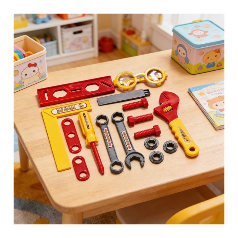 Interactive Construction Tool Toys Set Wooden Workbench Toolbox Engineer Drill Pretend Play Learning Development Activity Toy