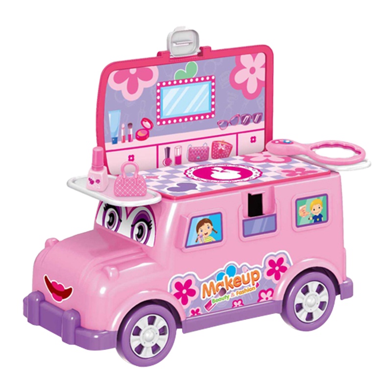Play Fashion Cosmetic Bus Pretend Girls Toys Beauty Set Pretend Make-up Kit Toys for Girl
