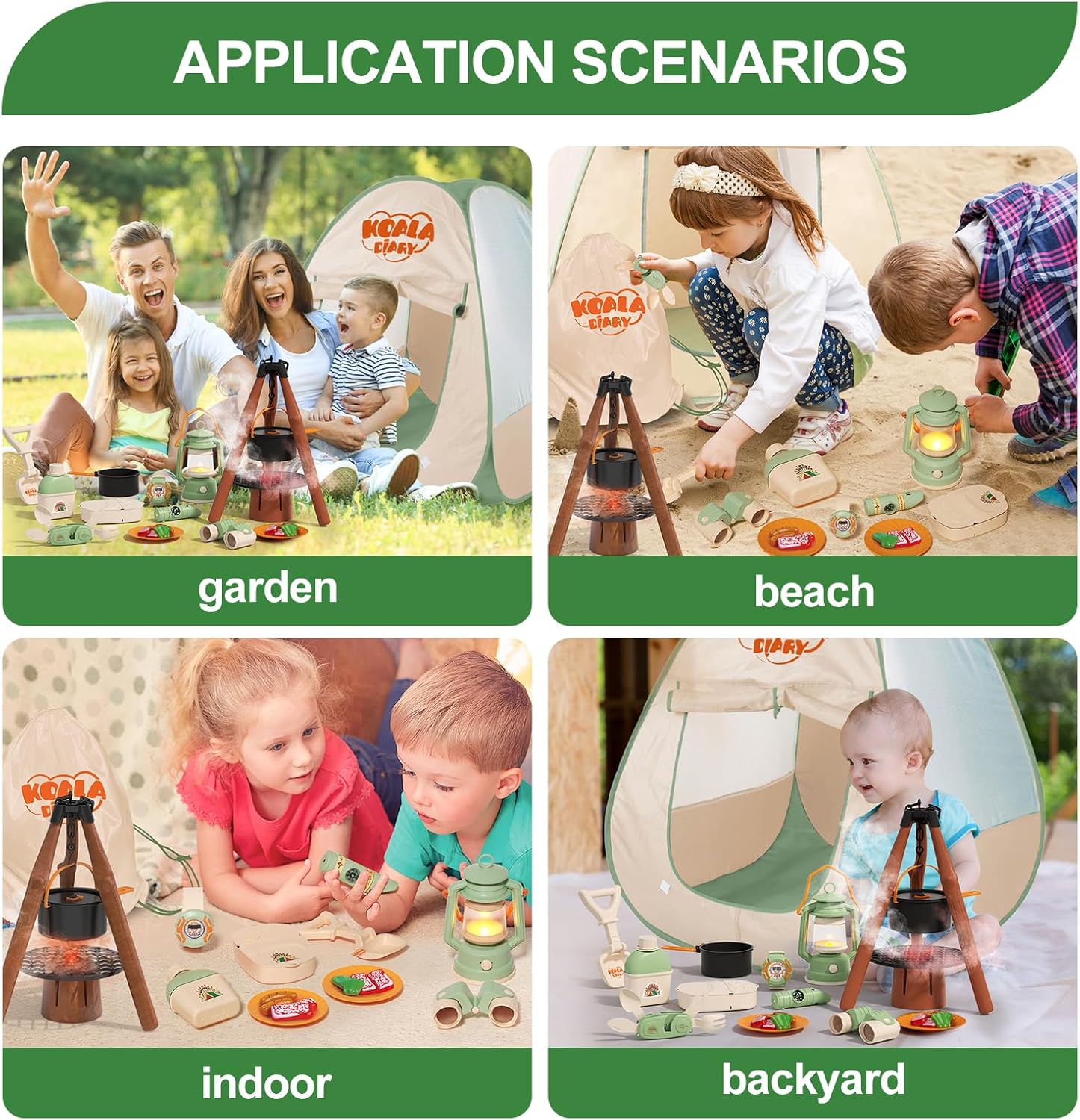 Kids Camping Set Indoor/Outdoor Pretend Play Adventure Kit with Single Layer Soft Toy Tent
