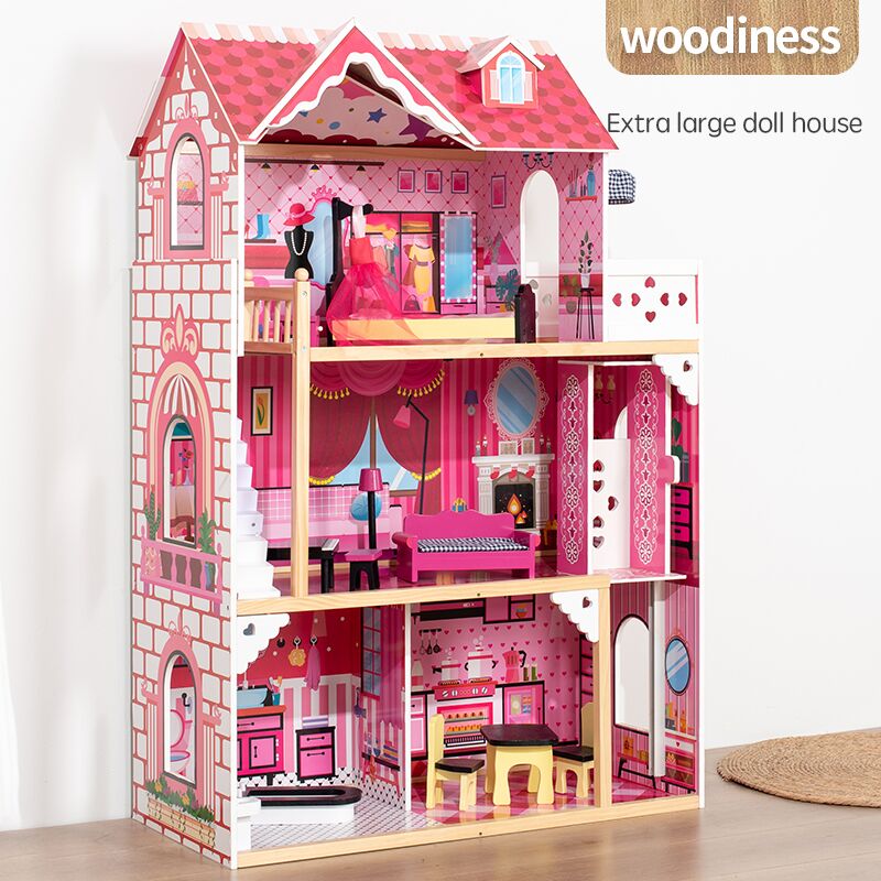 Kid Role Play Educational DIY Castle Family Oversized Villa Dollhouse Children Hot Pink Other Material Doll House Toy Set