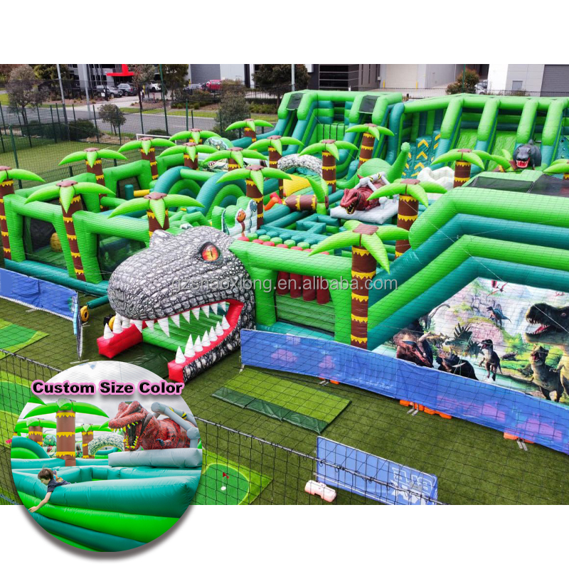 Adventure Inflatable Park Large Dinosaur Obstacle Course Bounce Park Theme Park Kids Adult Inflatable Amusement Games Playground