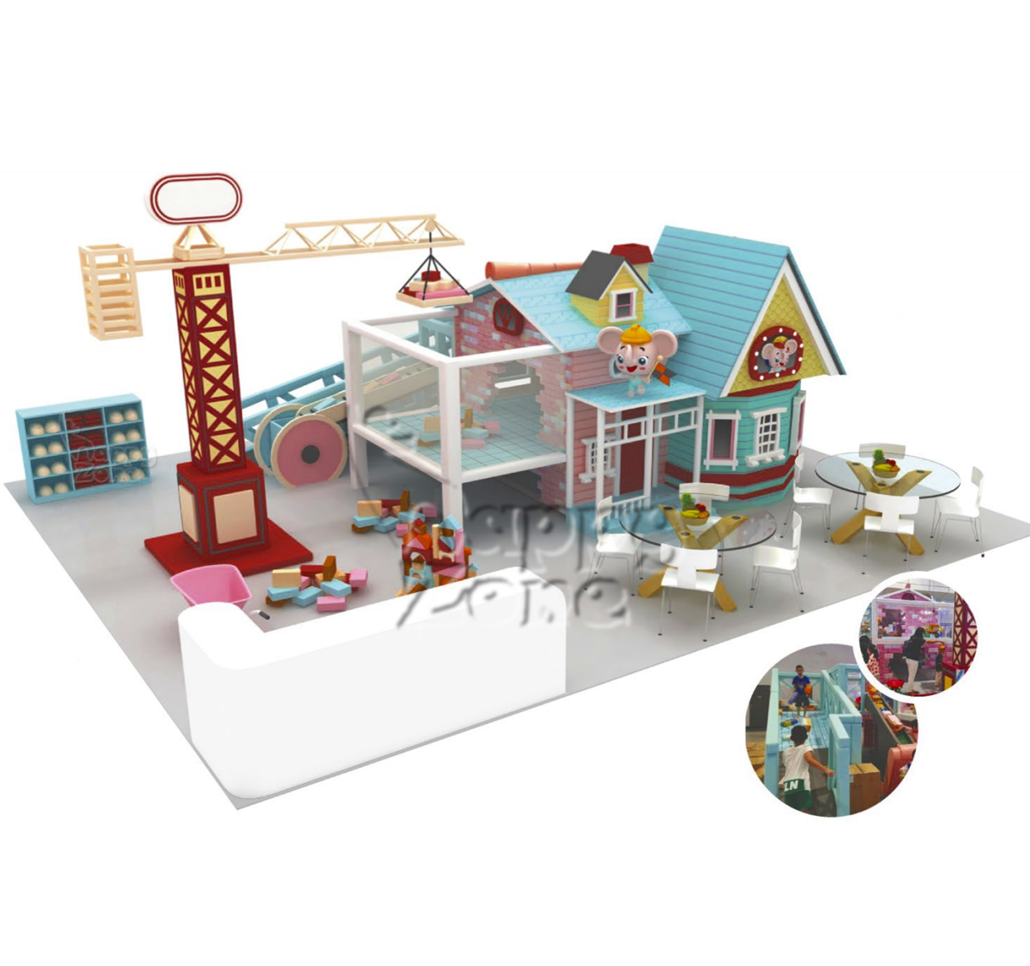 Construction Worker Brick Conveyor Crane Tower Pretend Play Role Play Houses Set Soft Indoor Playground Indoor Toddler Play