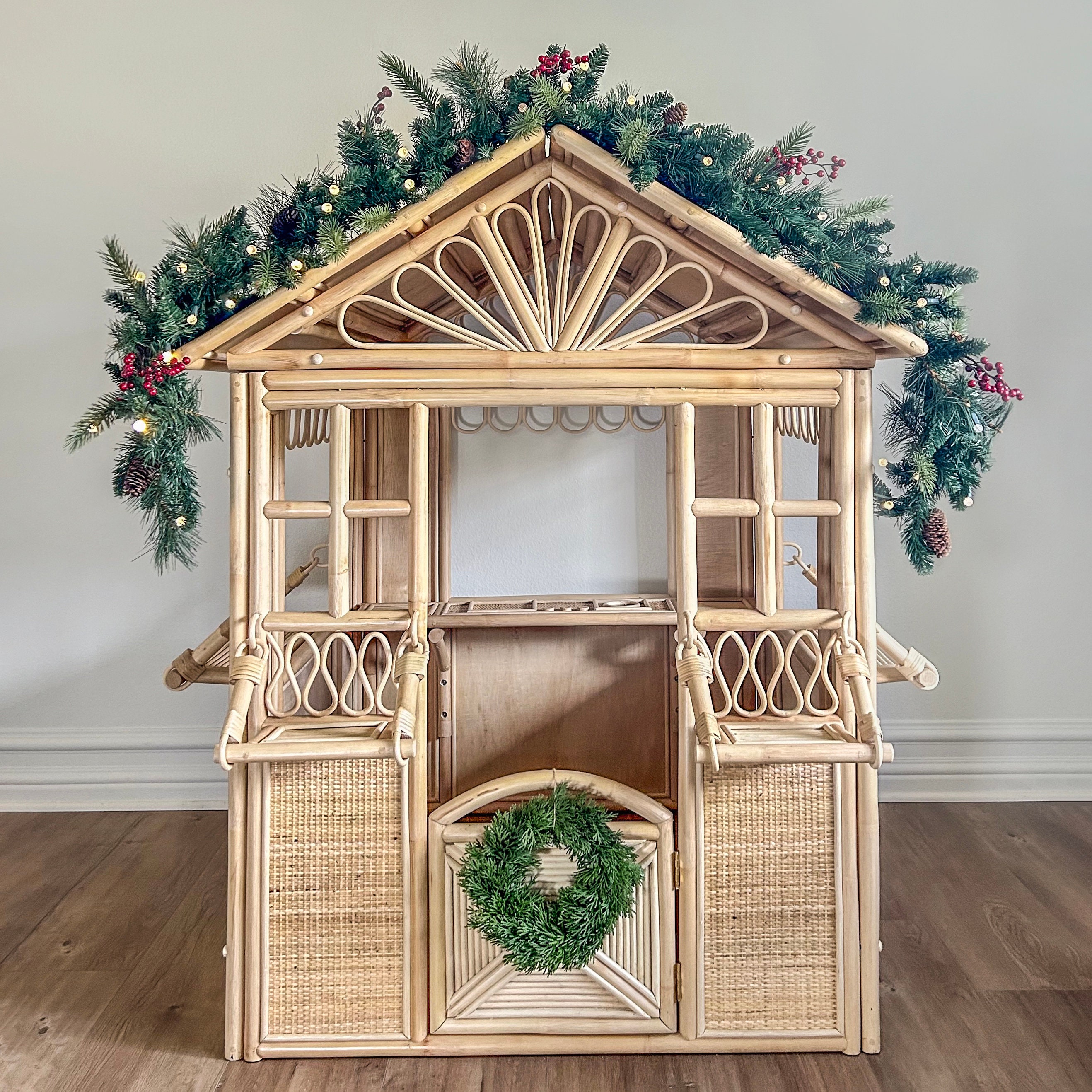 Rattan playhouse set for girls kitchen role play grocery store market stall pretend cafe shops