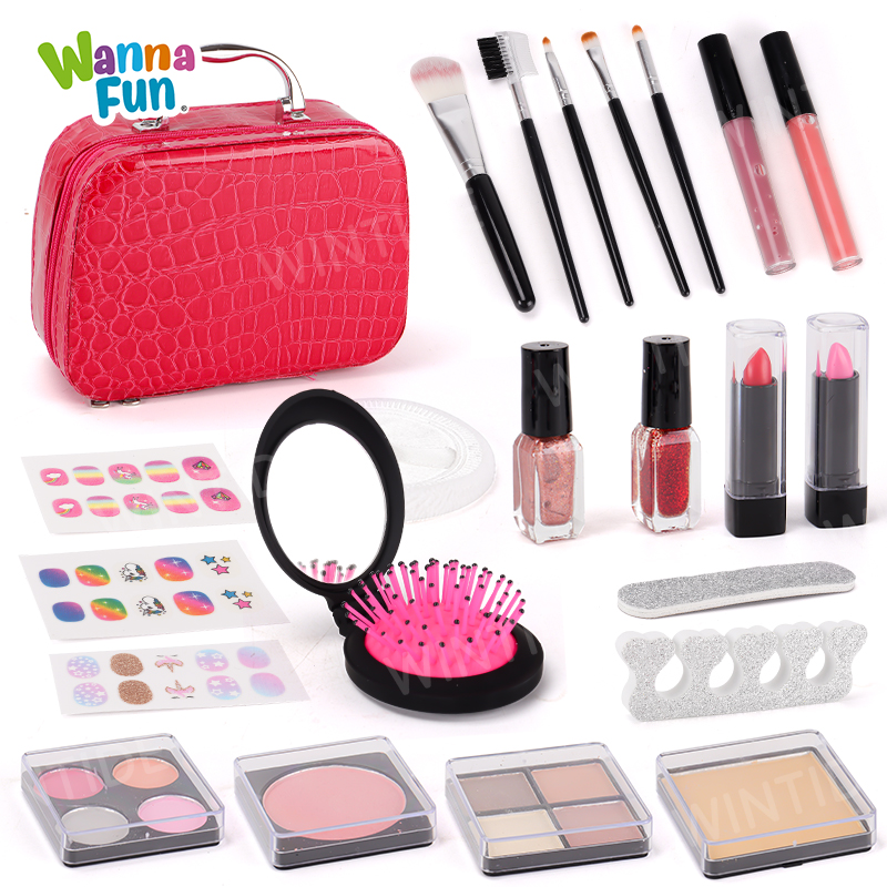 Wanna Fun Wholesale Kids Beauty Makeup Play Set Plastic Washable with Mini Makeup Brush Kit for Pretend Play Ages 2-14