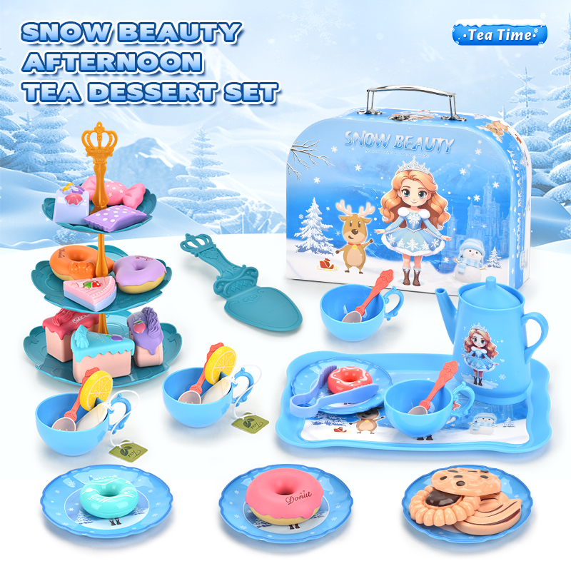 Toddlers Educational Food Pretend Role Play Set Plastic Abs Material Snow Princess Tea Party Time Dessert Kids Birthday Gifts