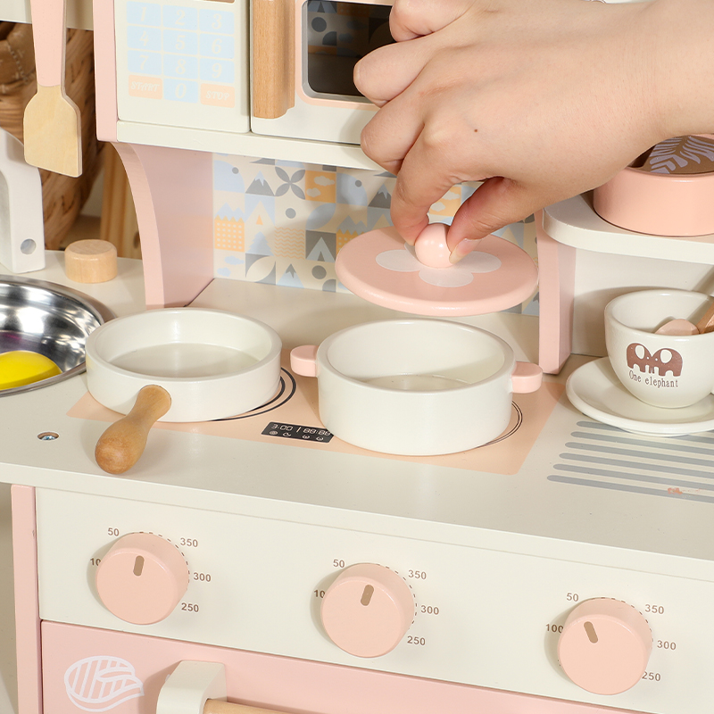 All-In-One Children's Wooden Kitchen Stove &amp; Coffee Machine Toy Set Eco-friendly Non-toxic Includes Utensils For Cooking