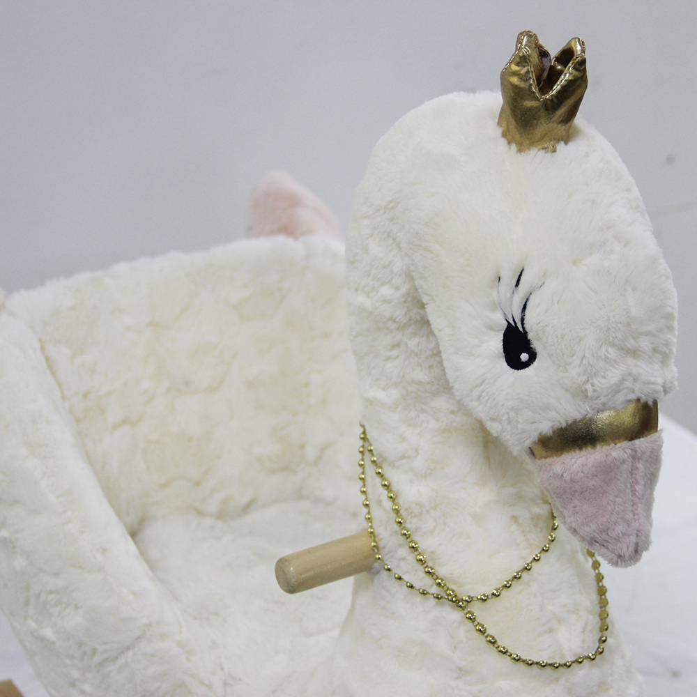 Custom Stuffed Baby Wooden Rocking Chair Rocking Swan Plush Toy Rocking Horse Toy