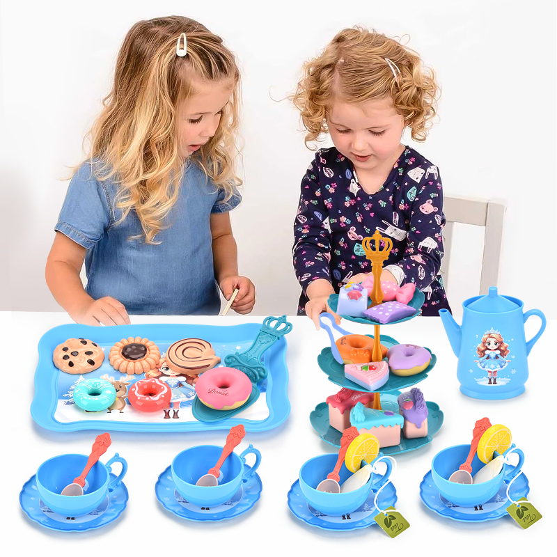 Toddlers Educational Food Pretend Role Play Set Plastic Abs Material Snow Princess Tea Party Time Dessert Kids Birthday Gifts