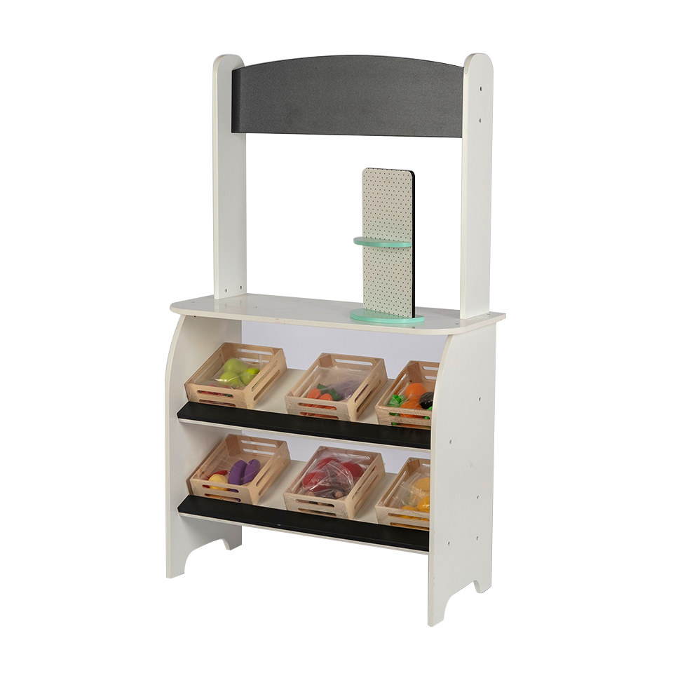 Wooden Supermarket Play Set for Kids with Cash Register, Shopping Cart &amp; Pretend Food Toys for Age 3+