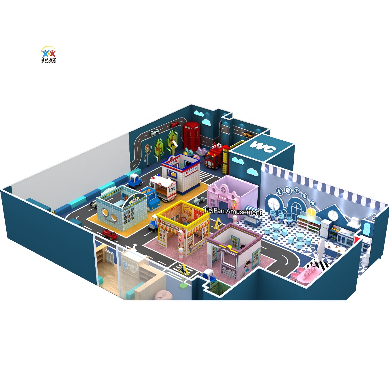 Custom Kids Role Play Town | Indoor Pretend Play City for Toddlers, Amusement Park &amp; Daycare