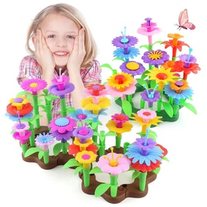 Kids Diy Assemble Stem Floral Play Set Educational Plastic Plant Flower Garden Building Block Flowers Toys