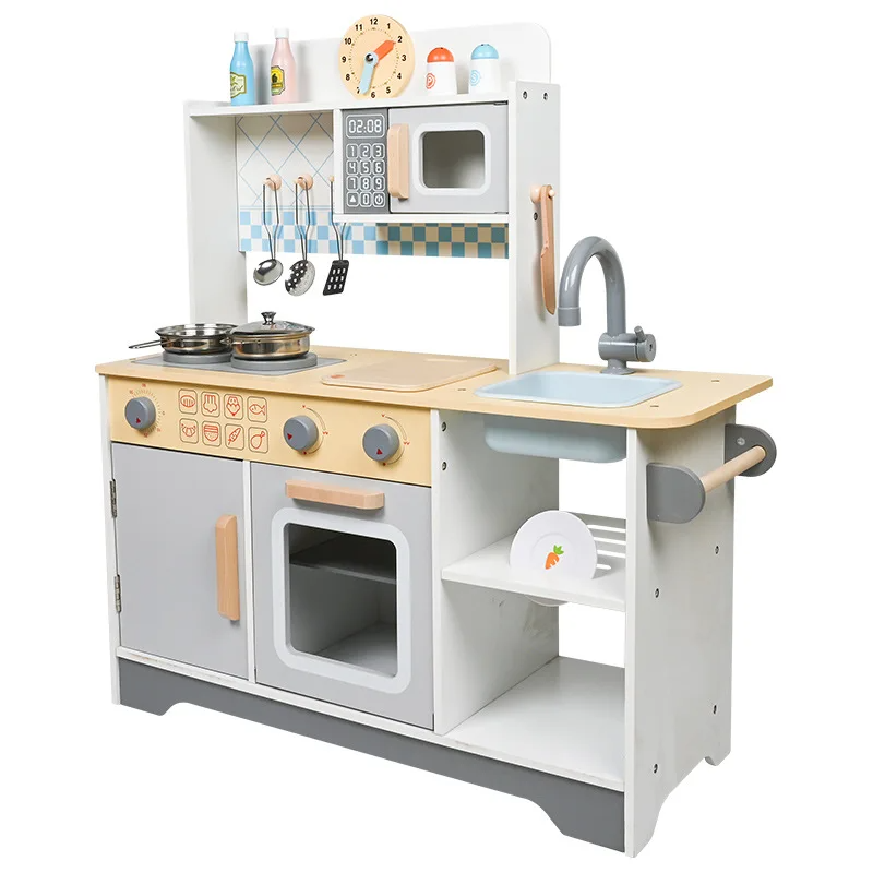 New Preschool Children's Wooden Role Play Simulation Kitchen Set Game Educational Pretend Cooking Food Gift Toys For Children CE