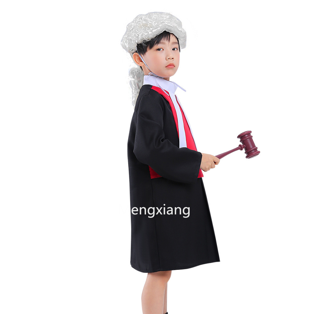 Kids Job Costume Role Play Toy Set Pretend for Toddlers Lawyer Suit Children Cosplay Career Outfit Judge's Robe with Wig Gavel