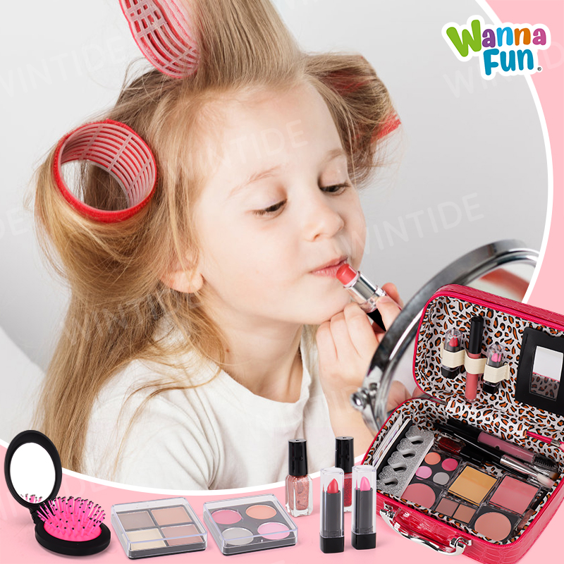 Wanna Fun Wholesale Kids Beauty Makeup Play Set Plastic Washable with Mini Makeup Brush Kit for Pretend Play Ages 2-14