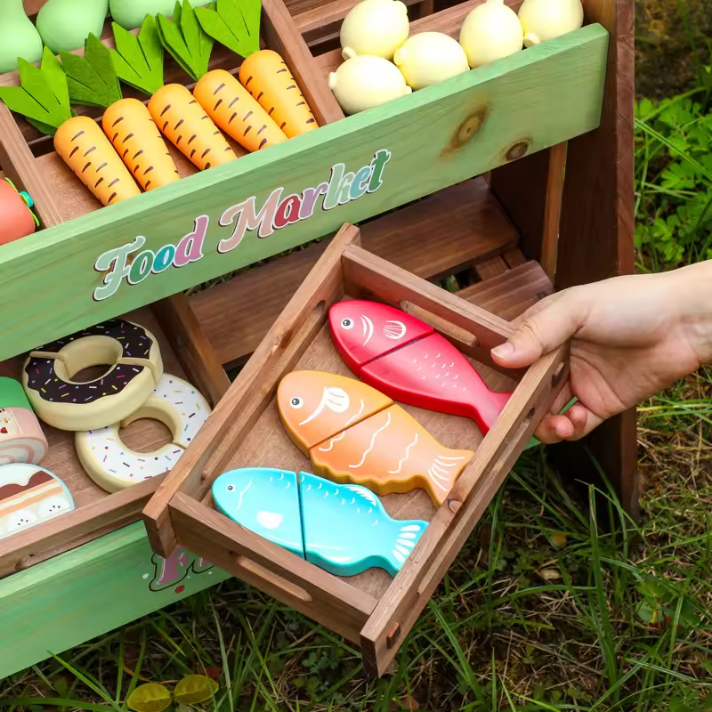 NEW Outdoor Wooden Kitchen Toys Set Vegetable Fruit Stall High-quality Cedar Wood Rain Sun Resistant Children's Pretend Play Toy