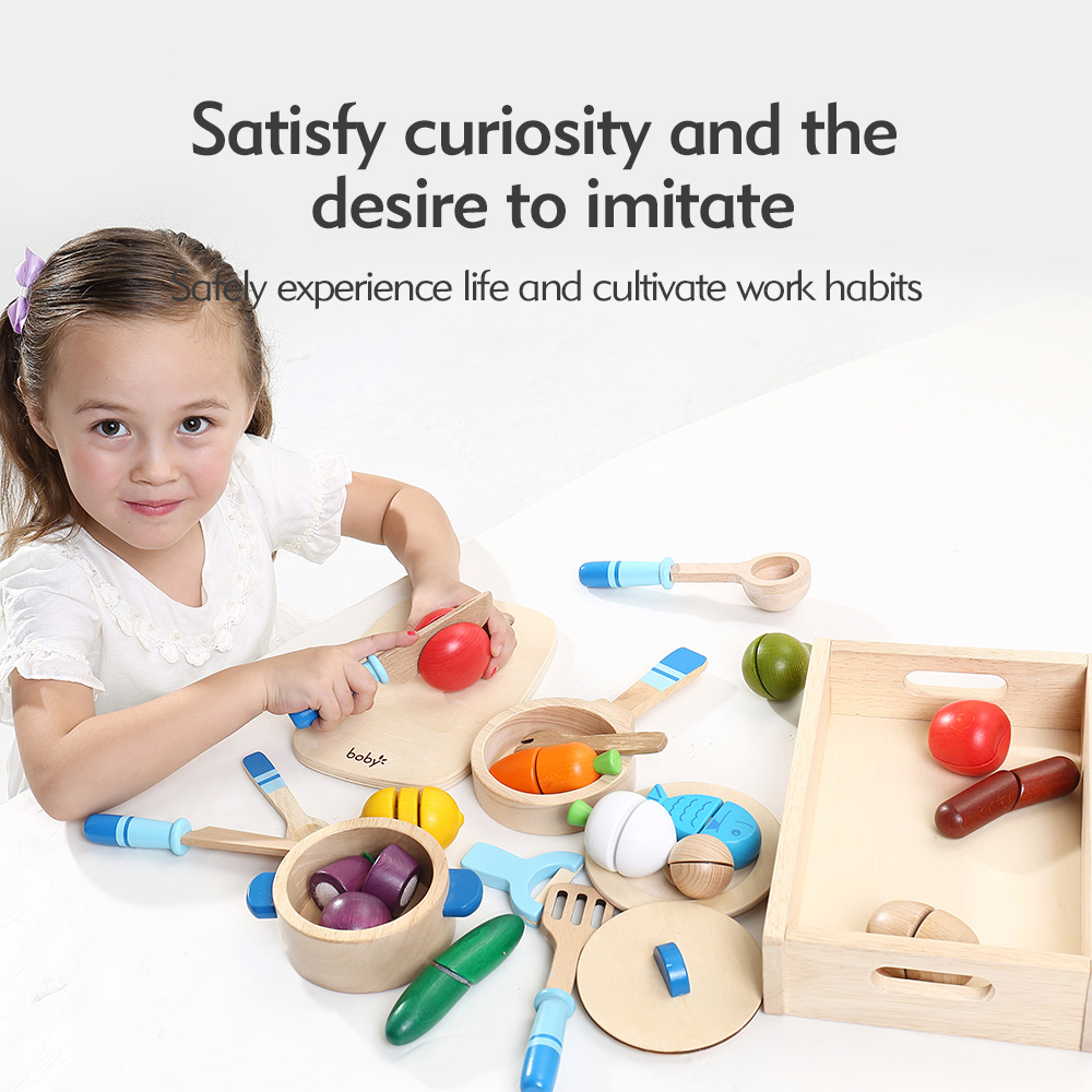 Wooden Montessori Educational Toys for Kids 1-3 Years Sensory Food Cutting Pretend Play Set with in Stock