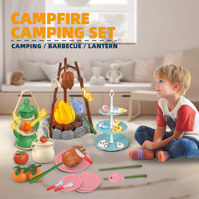 Pretend Toys 44pcs Kids Simulation Camping with Lights Sound Effects Outdoor Adventure Tools Set Toys Kids Educational Toy