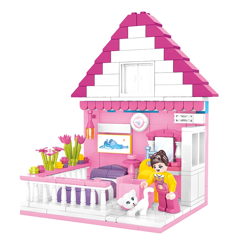 COGO Pink Girls Build Block Multifunctional 6 in 1 Child Build Girl Villa Pretend Play Toy Kids Building Blocks Set