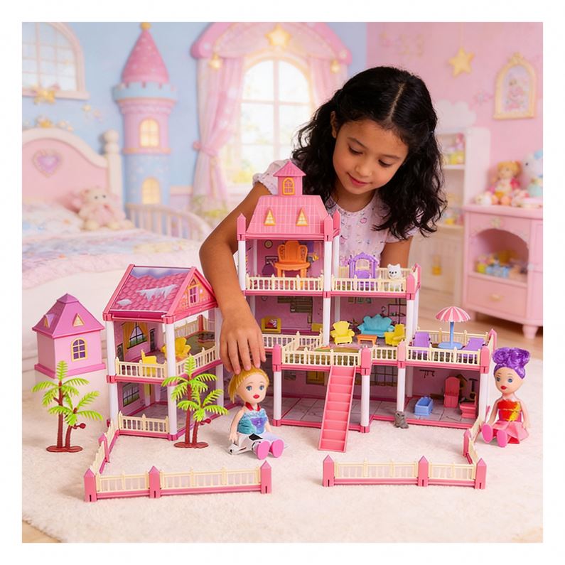 Plastic Castle Mansion Toy House with Bedroom Kitchen Bathroom Furniture-DIY Pretend Play Gift for Girls &amp; Family Fun