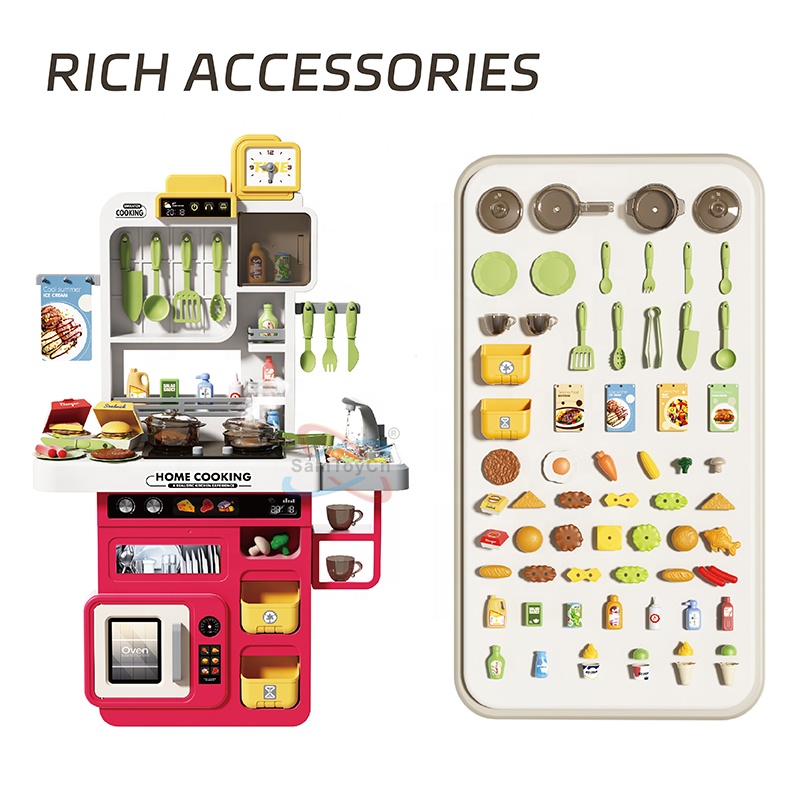 Samtoycn 82CM Luxury Simulation Juguetes Cooking Stove Steam Play Sink Food Accessories Toy Role Play Set Kids Play Kitchen Set