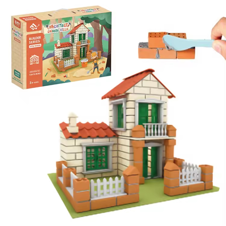 Children's DIY Plastic Reusable STEM Assemble House Pretend Cement Brick Construction Set Block Toys Construction Toys for Kids